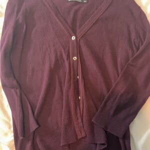 Burgundy V-Neck Cardigan Sweater with Relaxed Fit